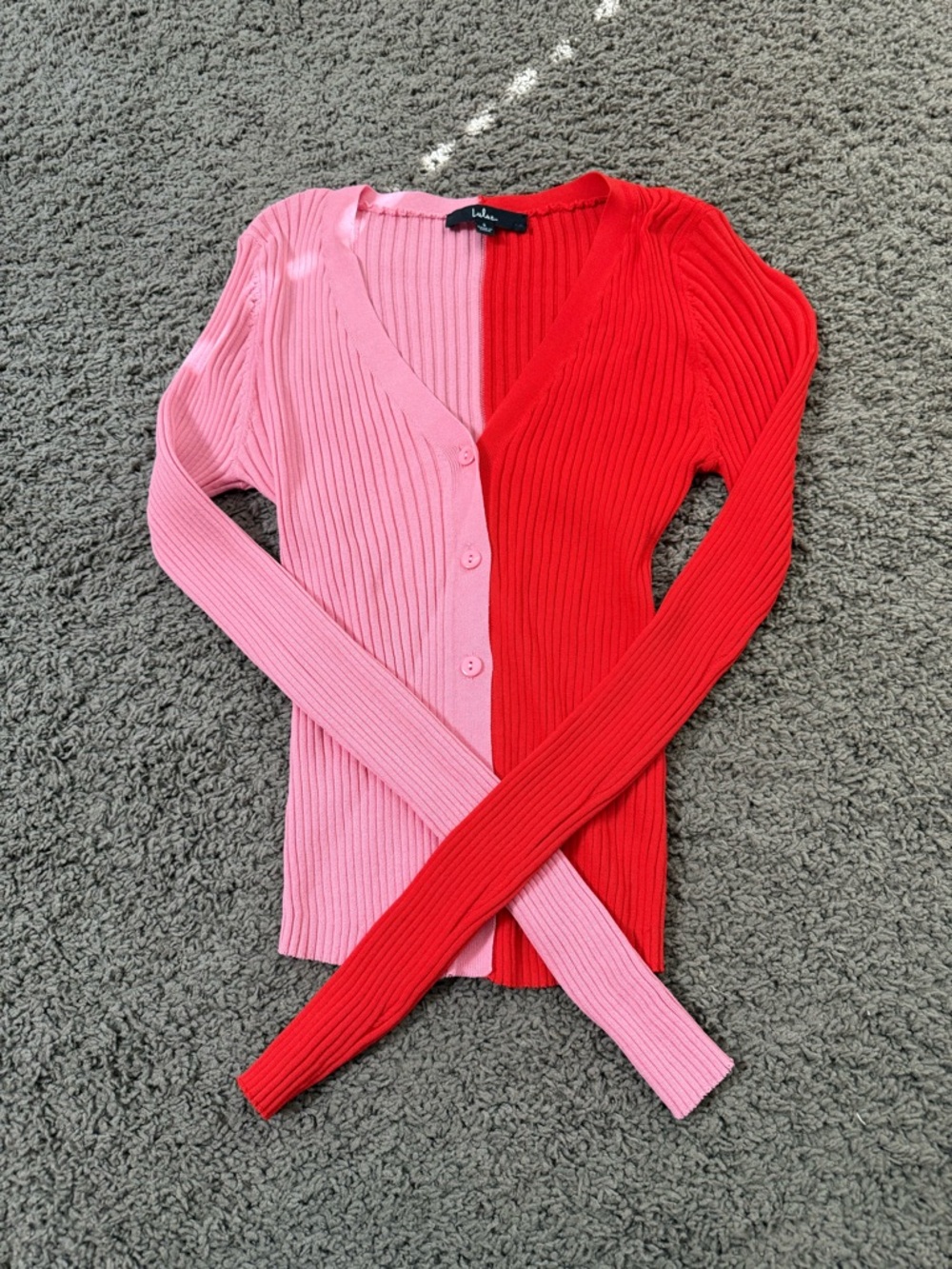 Lulu's Pink & Red Ribbed Button-Front Cardigan